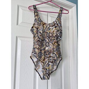 NWT Aliana Swim Tank Style Paisley Floral One Piece Swimsuit Sz. 16